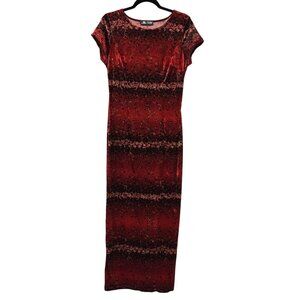 Vintage 90's Velvet Women's S Whimsygoth Red Black Floral Pattern Maxi Dress